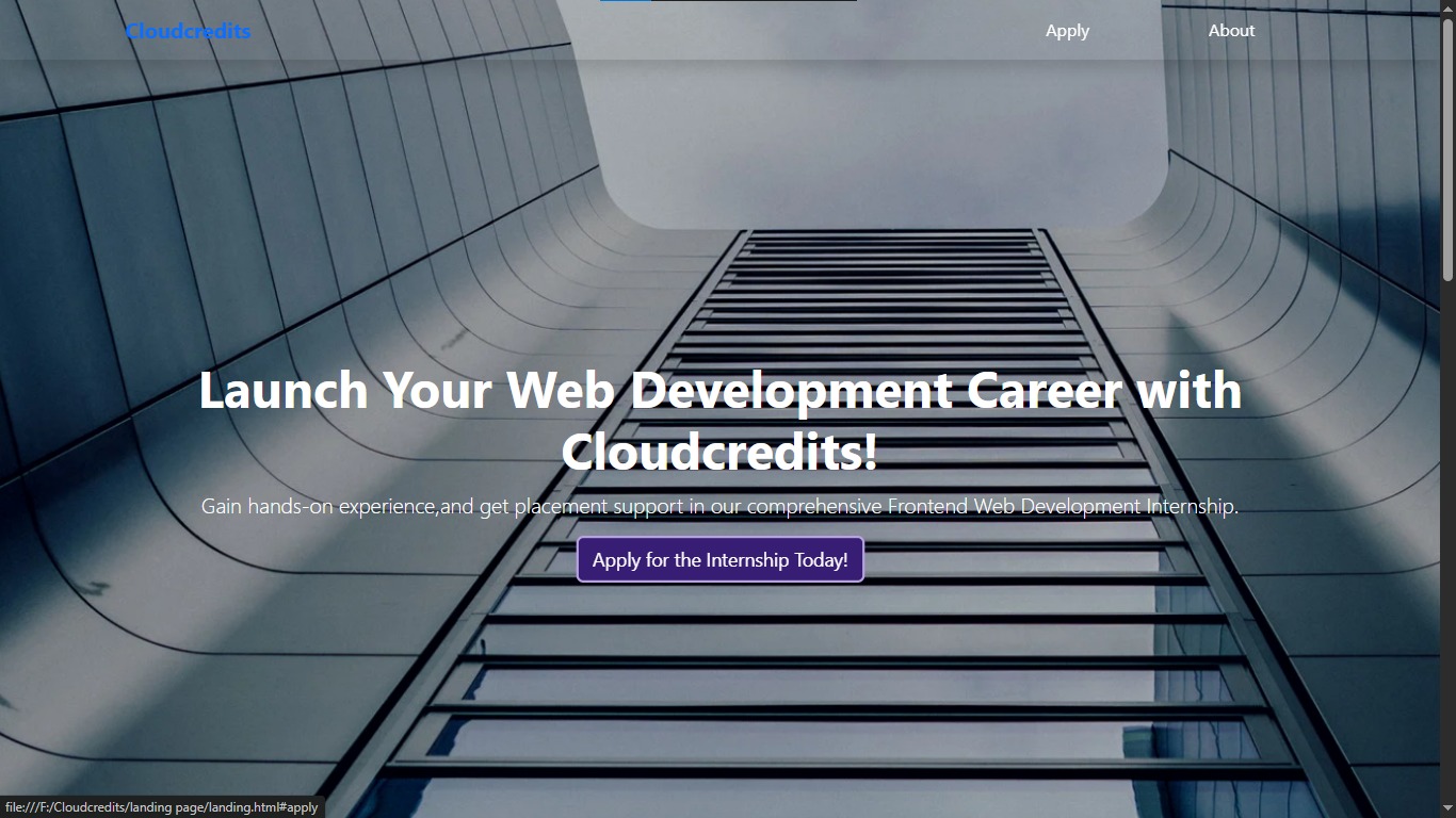 Cloudcredits Internship Landing Page